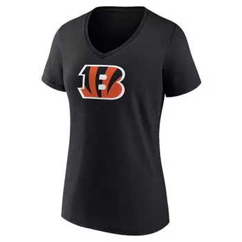 Женская футболка Fanatics с фирменным логотипом Ja'Marr Chase, черная футболка Cincinnati Bengals со значком игрока, имя и номер, с v-образным вырезом Fanatics