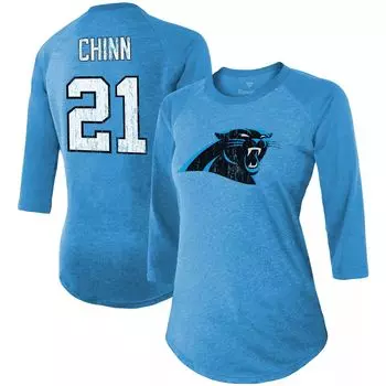 Женская футболка Fanatics с фирменным логотипом Jeremy Chinn Blue Carolina Panthers, имя и номер игрока команды Tri-Blend реглан, с рукавами 3/4