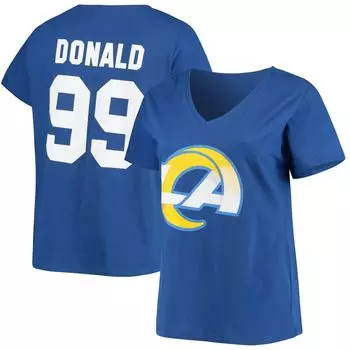 Женская футболка Fanatics с логотипом Aaron Donald Royal Los Angeles Rams размера плюс с v-образным вырезом с именем и номером Fanatics