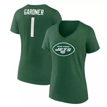 Женская футболка Fanatics с логотипом Ahmad Sauce Gardner, черная футболка New York Jets со значком игрока, имя и номер, с v-образным вырезом Fanatics