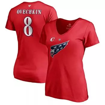 Женская футболка Fanatics с логотипом Александра Овечкина, красная футболка Washington Capitals 2020/21, специальное издание, аутентичная футболка с v-образным вырезом с именем и номером Fanatics