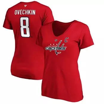 Женская футболка Fanatics с логотипом Александра Овечкина, красная футболка Washington Capitals с аутентичным названием и номером стека с v-образным вырезом Fanatics