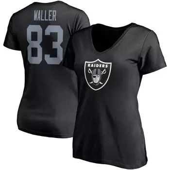 Женская футболка Fanatics с логотипом Darren Waller, черная футболка со значком игрока Las Vegas Raiders, именем и номером, с v-образным вырезом Fanatics