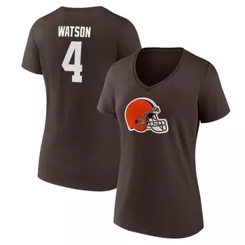 Женская футболка Fanatics с логотипом Deshaun Watson Brown Cleveland Browns, значок игрока, имя и номер, с v-образным вырезом Fanatics