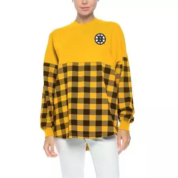 Женская футболка Fanatics с логотипом Gold Boston Bruins в клетку Buffalo с длинными рукавами Fanatics