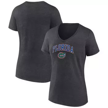 Женская футболка Fanatics с логотипом Heather Charcoal Florida Gators Evergreen Campus с v-образным вырезом Fanatics
