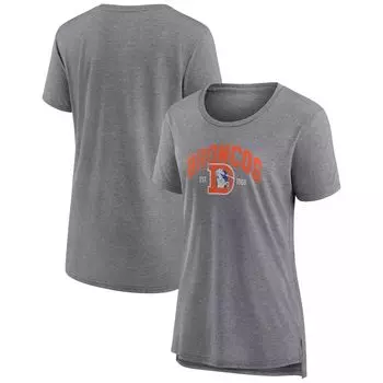 Женская футболка Fanatics с логотипом Heather Grey Denver Broncos с открытой спиной, современная трехцветная футболка Fanatics