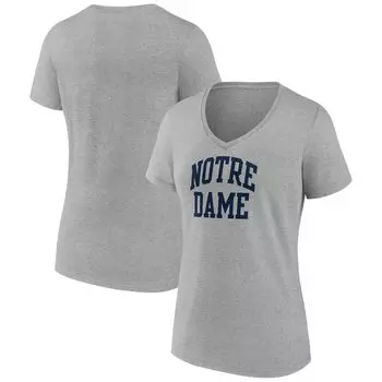 Женская футболка Fanatics с логотипом Heather Grey Notre Dame Fighting Irish, базовая футболка с v-образным вырезом и аркой Fanatics