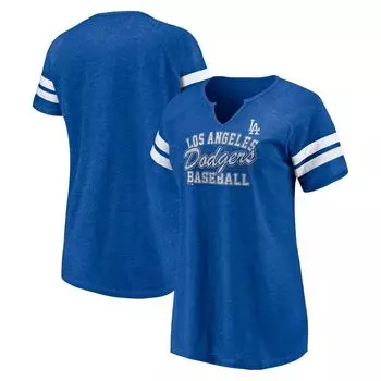 Женская футболка Fanatics с логотипом Heather Royal Los Angeles Dodgers Quick Out Tri-Blend с вырезом реглан и вырезом Fanatics
