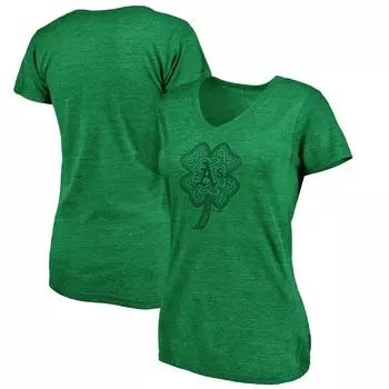 Женская футболка Fanatics с логотипом Heathered Kelly Green Oakland Athletics, день Святого Патрика, футболка Paddy's Pride Tri-Blend с v-образным вырезом Fanatics