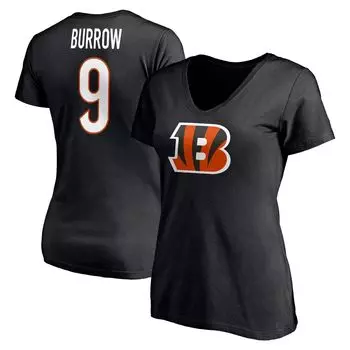 Женская футболка Fanatics с логотипом Joe Burrow, черная футболка со значком игрока Cincinnati Bengals, имя и номер, с v-образным вырезом Fanatics