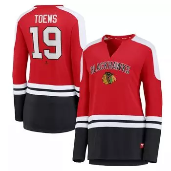 Женская футболка Fanatics с логотипом Jonathan Toews, красная/черная, Chicago Blackhawks Power Player, с длинным рукавом и вырезом в горловине Fanatics