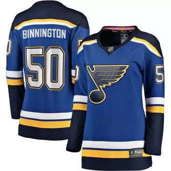 Женская футболка Fanatics с логотипом Jordan Binnington Royal St. Louis Blues Home Premier Breakaway Player Fanatics