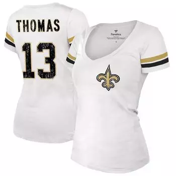 Женская футболка Fanatics с логотипом Michael Thomas, белая модная футболка New Orleans Saints с именем и номером игрока с v-образным вырезом