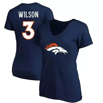 Женская футболка Fanatics с логотипом Russell Wilson, темно-синяя Denver Broncos, футболка больших размеров с именем и номером игрока с v-образным вырезом Fanatics