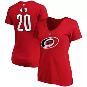 Женская футболка Fanatics с логотипом Sebastian Aho Red Carolina Hurricanes размера плюс с круглым вырезом и именем и номером Fanatics