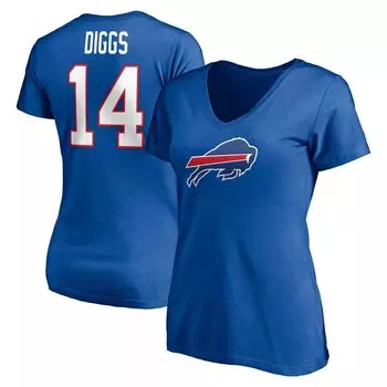 Женская футболка Fanatics с логотипом Stefon Diggs Royal Buffalo Bills, значок игрока, имя и номер, с v-образным вырезом Fanatics