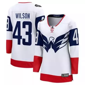 Женская футболка Fanatics с логотипом Tom Wilson White Washington Capitals 2023 NHL Stadium Series отколовшегося игрока Fanatics