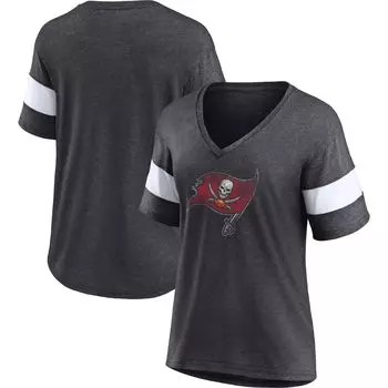Женская футболка Fanatics с рисунком древесного угля/белого цвета Tampa Bay Buccaneers Distressed Team Tri-Blend с v-образным вырезом Fanatics