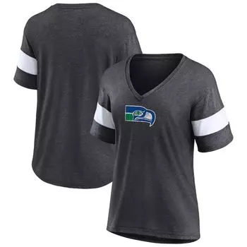 Женская футболка Fanatics в полоску с v-образным вырезом и логотипом Seattle Seahawks в полоску с надписью "Heathered Charcoal" Fanatics