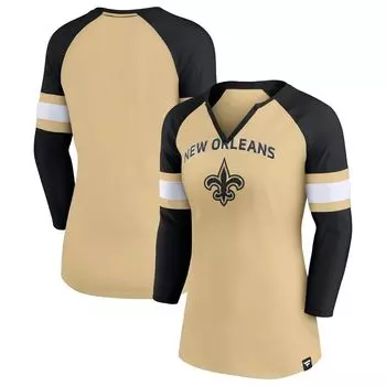 Женская футболка Fanatics золотистого/черного цвета New Orleans Saints Arch реглан с рукавами 3/4 и вырезом с вырезом Fanatics