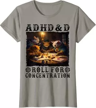 Женская футболка Funny Tees Gamer RPG Apparel Cats RPG Gamer Roll For Concentration, серый