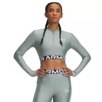 Женская футболка HeatGear Rib 1/4 Zip LS Under Armour, зеленый