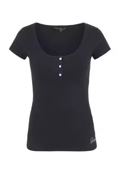 Женская футболка Henley в рубчик со стразами GUESS, цвет Jblk Jet Black