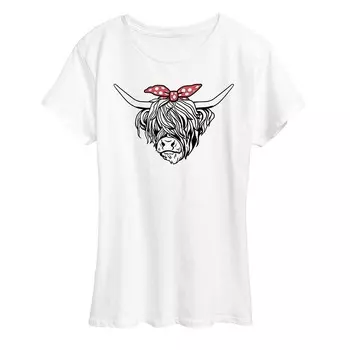 Женская футболка Highland Cow Bandana с графическим рисунком Licensed Character, белый