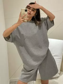 Женская футболка и шорты с круглым вырезом, теплый и удобный, комплект домашней одежды Dazy, серый