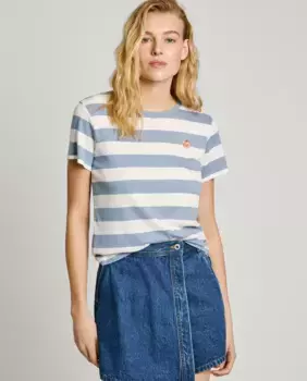 Женская футболка из 100% хлопка с полосатым принтом Pepe Jeans, голубой