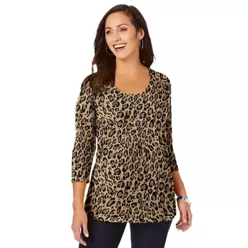 Женская футболка из эластичного хлопка с круглым вырезом Jessica London больших размеров, цвет Natural Bold Leopard