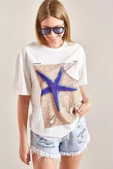 Женская футболка из чесаного хлопка с рисунком SHADE, синий