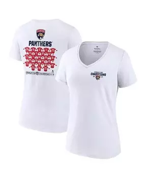 Женская футболка из джерси с v-образным вырезом White Florida Panthers, обладательница Кубка Стэнли 2024 Fanatics, белый