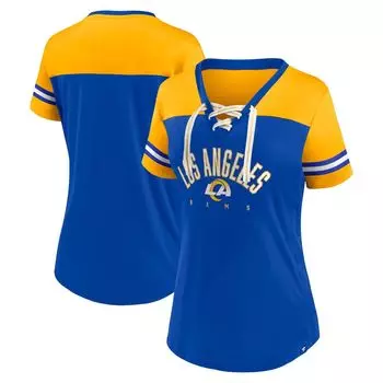 Женская футболка из джерси с v-образным вырезом и шнуровкой Fanatics Royal/Gold Los Angeles Rams Blitz & Glam Fanatics