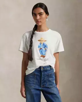 Женская футболка из хлопка с рисунком Polo Bear Polo Ralph Lauren, белый