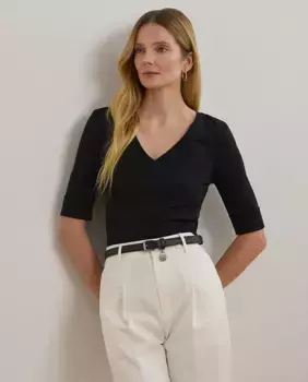 Женская футболка из хлопка с V-образным вырезом Lauren Ralph Lauren, чёрный