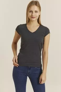 Женская футболка из лайкры антрацитового цвета с v-образным вырезом DYNAMO, серый
