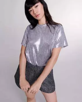 Женская футболка из ламе с круглым вырезом Maje, серебряный