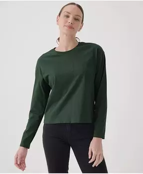 Женская футболка из органического хлопка с карманами и длинными рукавами мягкого прядения Pact, зеленый