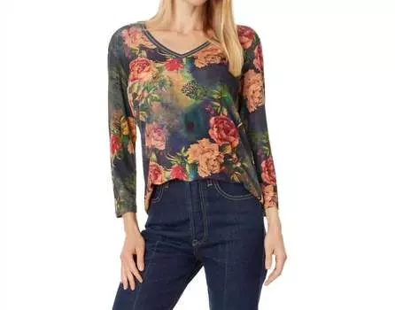 Женская футболка Janie Favorite с рукавом 3/4 и V-образным вырезом в цвете Catalina Blue Burnout Johnny Was