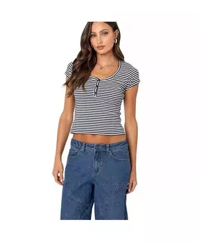 Женская футболка Kady в полоску на пуговицах на пуговицах Edikted, синий