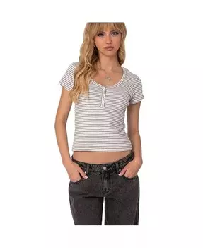 Женская футболка Kady в полоску на пуговицах на пуговицах Edikted, серый