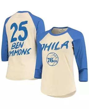 Женская футболка кремового цвета с логотипом Ben Simmons Philadelphia 76ers реглан с рукавами 3/4 Fanatics
