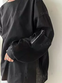 Женская футболка, круглый вырез, длинный рукав, молния, обычная, свободная, пэчворк Friful, черный