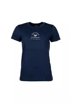 Женская футболка, круглый вырез - ICONIC LOGOBAND, короткий рукав, хлопок EMPORIO ARMANI, цвет Marine