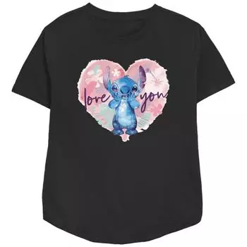 Женская футболка Lilo & Stitch "Люблю тебя, Стич" свободного кроя с принтом Licensed Character, черный