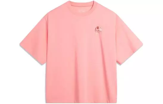 Женская футболка LiNing Sports Life Collection с заниженной линией плеч, цвет "чайный цветок", розовая