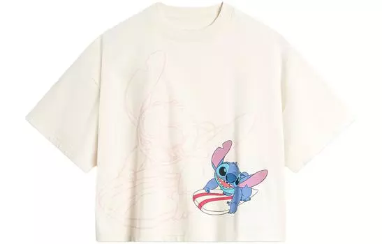 Женская футболка LiNing x Disney с заниженными плечами, цвет экрю, Ecru