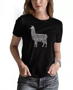Женская футболка llama mama word art LA Pop Art, черный